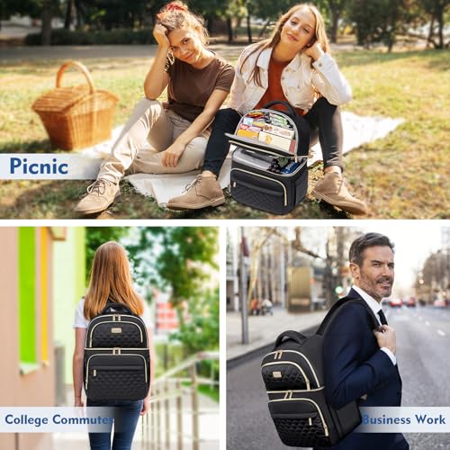 Backpack Cooler Lunch Box Backpack Double Decker Soft Cooler Bag - color: Black