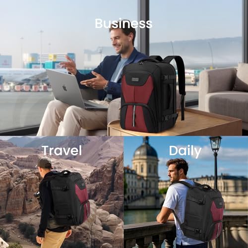 LOVEVOOK Travel Carry on Backpack for Men Women,Expandable 40L Extra Large Travel Laptop Backpack,Water Resistant Durable TSA Airline Approved Business College Carry on Bag Fit 17 Inch Computer,3 Pcs - color: Black-red, size: 40L-3Pcs