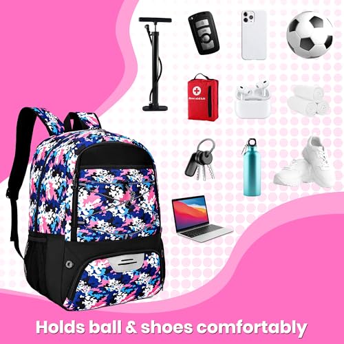 Hsmihair Soccer Bag-Soccer Backpack&Backpack for & Football Volleyball & Basketball,with Ball Compartment and Separate Cleat - color: PinkCamo