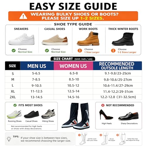 Waterproof Rain Boot Shoe Covers for Men and Women, Reusable Non-Slip Rain Shoe Covers with Zipper, Foldable for Outdoor Use