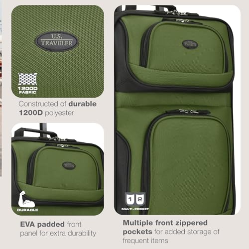 U.S. Traveler Rio Lightweight Softside Rolling Carry-on Suitcase, 2-Wheel Single, Green - color: Green, size: 21"