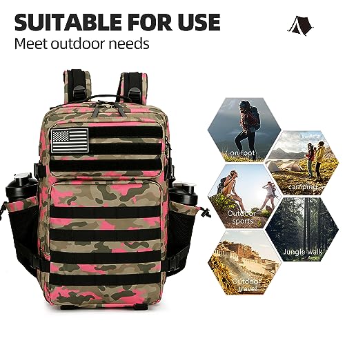 45L Tactical Assault Backpack 3 day assault pack with Molle Waterproof backpack Rucksack for Tactical Backpacks - color: Pinkcamo