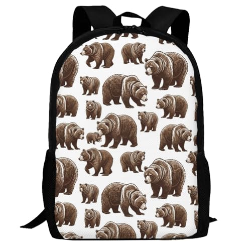Sturdy Polyester Shoulder Pack Cute Bears, Anti Theft Spacious Camping Rucksack Casual Daily Bag for Men Women Fitness Outdoor Activity - color: Design (1329)