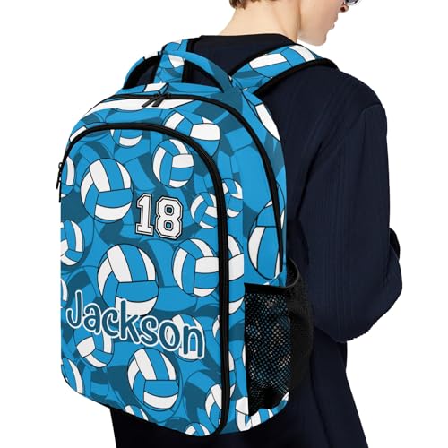 Sky Blue Volleyball Pattern Shoulders Backpack Laptop Bag Bookbags Personalized Casual Daypack for Sports Birthday Holiday Party Gift - color: Sky Blue Volleyball Pattern