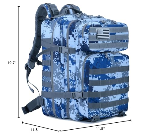 45L Military Tactical Backpack for Men & Women Bug Out Bag Assault pack Molle Daypack Hiking Trekking Rucksack(Navy Digital) - color: Navy Digital