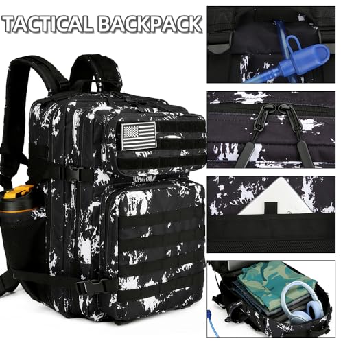 45L Military Tactical Backpacks 3 Days Assault PackBag Fitness Rucksack Hiking Molle Daypack (Black Lightning) - color: Black Lightning
