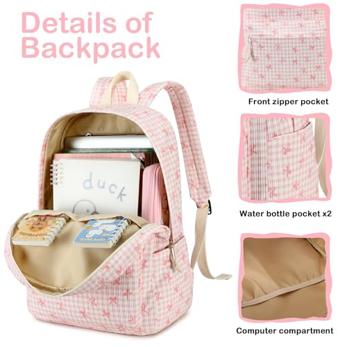 LEDAOU Backpack for Girls School Bag Kids Bookbag Teen Backpack Set Daypack with Lunch Bag and Pencil Case | Kids - color: Pink Bowtie