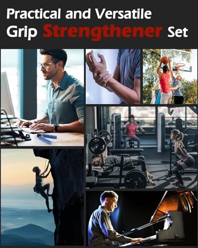 Hozzen Grip Strength Trainer, 6 Pack Grip Strength Trainer Set (50-350LB), No Slip Hand Grip Strengthener, Wrist Forearm Strengthener with Grip Tape for Strength Training, Exercise, Injury Recovery - color: Purple+Silver+Gold+Blue+Black+Red (50-200 LBS)