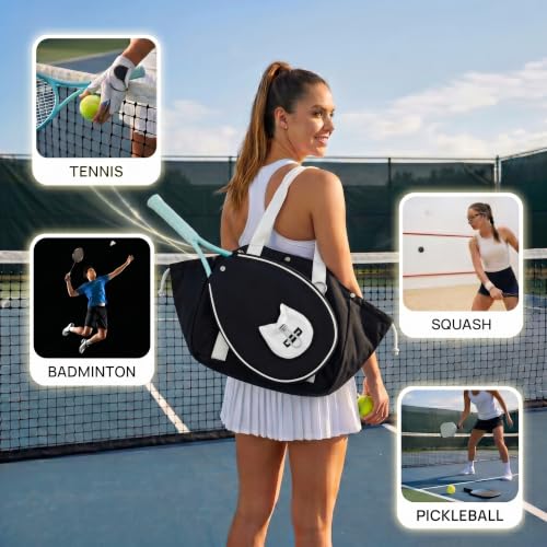 Smartway Pickleball Tote Bag for Women with Detachable Racket Sleeve - color: Black