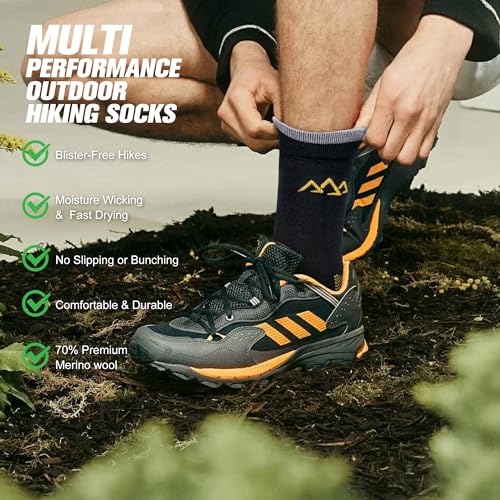 innotree Men's Merino Wool Hiking Socks 3 Pairs, Moisture Wicking Cushioned Breathable Crew Socks for Hiking Walking Trekking - color: Black,gray,green, size: Large