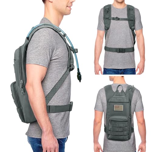 NOOLA 3L Hydration Backpack, Water Backpack with TPU Water Bladder, Tactical Hydration Pack for Men Women, Molle Water Backpack for Hiking, Biking, and Hunting - color: Grey