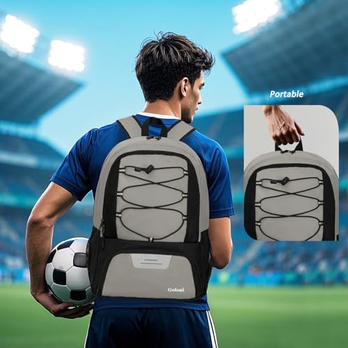 Goloni Soccer Bag, Basketball Bag with Ball Compartment & Shoe Compartment,Large Soccer Backpack for Basketball,Gym,Football - color: Grey