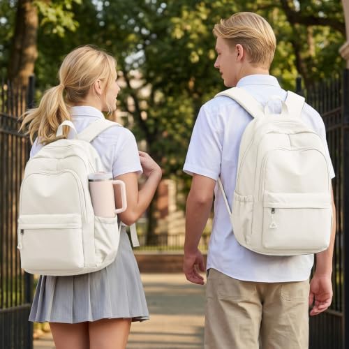 Casual Laptop Backpack for Women Men College Bookbag Waterproof Lightweight School Bag 15.6inch Laptop Daypack Large Capacity School Backpack for Teens Boys Girls (beige) - color: Beige