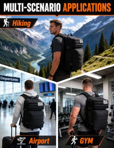 J.SH 45L Large Military Tactical Backpack for Men, Army Assault Pack Bag with MOLLE System, 3-Day Bug Out Bag for Outdoor Hiking, Gym, Tactical Missions, Rugged Survival & Outdoor Rescue - Black