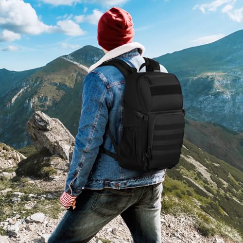 HUNTVP Tactical Backpack Military MOLLE Backpack Hunting Rucksack Gear Assault Pack 25L WR(Black) - color: Black-25l, size: 25L