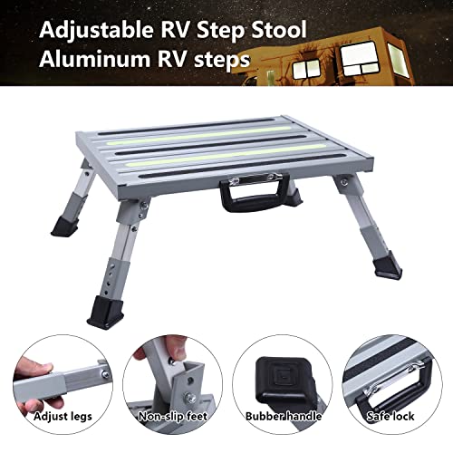 19”×14.5” Large RV Steps with Glow in The Dark Tapes Adjustable RV Step Stool Aluminum RV Step Supports Up to 1500 lbs - color: Gray Large