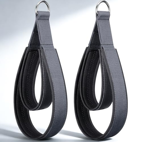 TOBWOLF Pilates Straps - Double Loop D-Ring Straps for Reformer, Padded, Home Gym Workout - color: Scuba Fabric Liner - Dark Grey