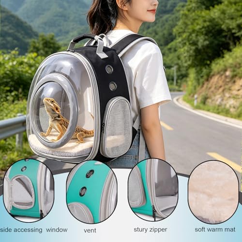 WEVONIGU Small Animal Backpack Carrier with Clear Bubble Dome Window Large Space & Breathable Travel Cage with Soft Mat Airline Approved - color: Black, size: Backpack