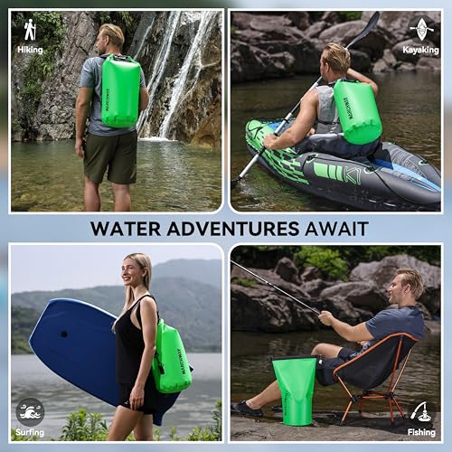 MARCHWAY Floating Waterproof Dry Bag Backpack 5L/10L/20L/30L/40L, Roll Top Sack Keeps Gear Dry for Kayaking, Rafting, Boating, Swimming, Camping, Hiking, Beach, Fishing - color: Green, size: 5L
