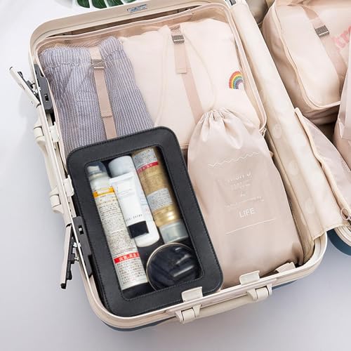 2 Pcs Clear Makup Bag Set, Clear Cosmetic Bags with Zipper Waterproof Small Travel Cosmetic Case Cute Make Up Pouch Mini Car Essentials for Women Travel Car Organizer - color: Mini+Large Black