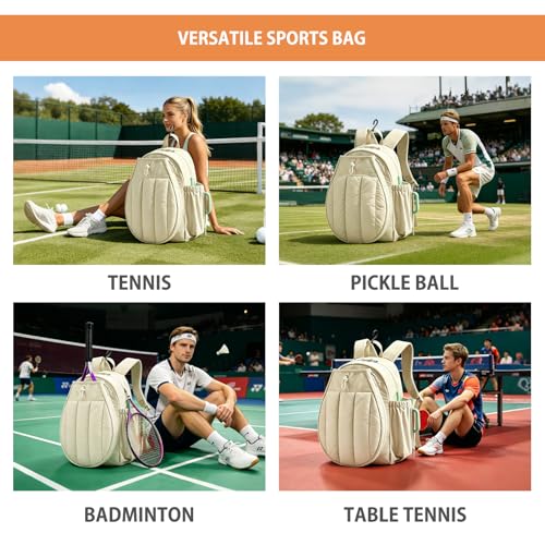 BeGyoku Tennis Backpack,Tennis Bag with Shoe Compartment&Waterproof Pocket&Fence Hook,Tennis Racket Bag Holds 2 Rackets,Large Tennis Bags for Women Men,Gym Sports Bag for Teennis Pickleball Badminton - color: Beige