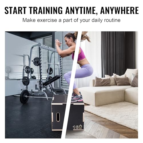 VEVOR 3 in 1 Plyometric Jump Box, Easy-to-Assemble Wood Plyo Box for Jumping Trainers, Home Gym Training and Conditioning - style: 20" x 18" x 16"