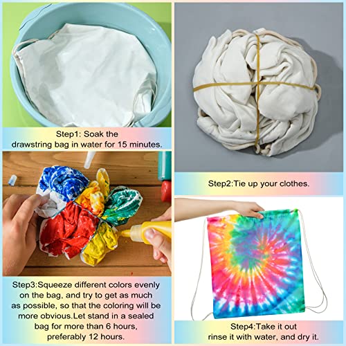 Saintrygo 12/6 Pcs Cotton Tie Dye Drawstring Bags - color: White
