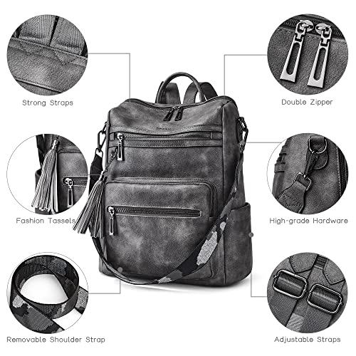 Shrrie Backpack Purse for Women Leather Backpack Fashion Designer Travel Backpack Convertible Shoulder Bag - color: 2-2-two-toned Dark Gray