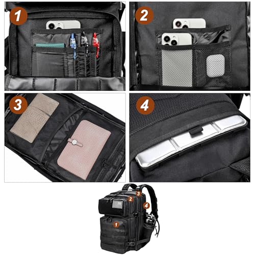 LHI Military Tactical Backpack for Men and Women 45L Army 3 Days Assault Pack Bag Large Rucksack with Molle System - color: 3.1 B1ack
