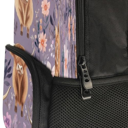 Supdreamc Daypack Polyester Anti-Theft Multipurpose Highland Cow Pink Flowers Art Bookbag Big Capacity Gym Outdoor Hiking Backpack With Adjustable Shoulder Straps - color: Pattern 424