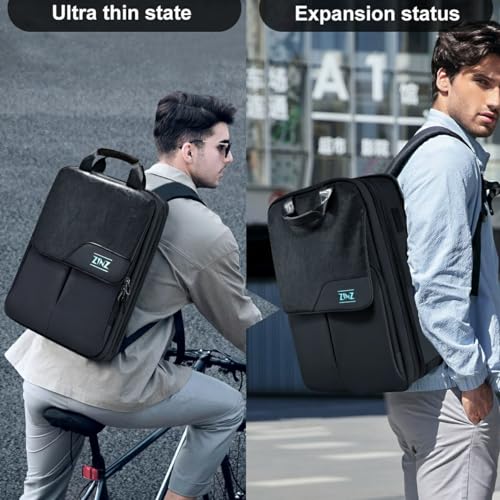 ZINZ Slim & Expandable Laptop Backpack 15.6 16 17 inch Travel Business Backpack Water-Resistant Daypack for Men and Women,Black - color: Black