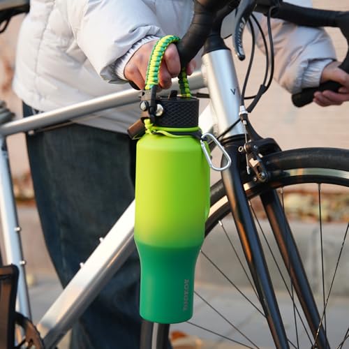 BJPKPK Insulated Water Bottles with Straw Lid, 40oz Metal Water Bottle with 2 lids & Paracord Strap, Double Wall Stainless Steel Tumbler with Handle, Reusable Cups, Mugs, Thermo, Bamboo Grove - color: Bamboo Grove, style: 40oz-Side Handle