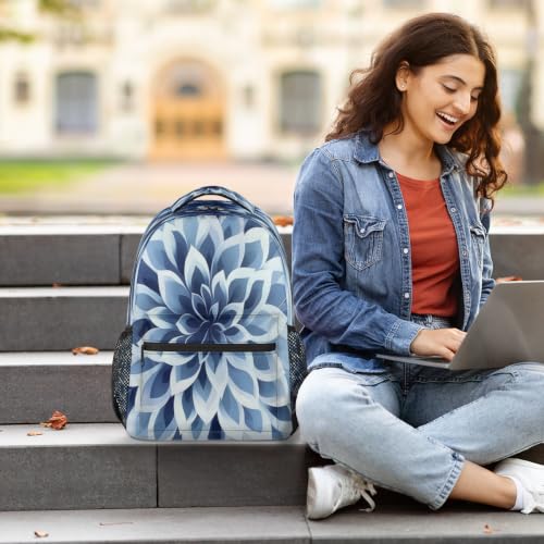 Blue Dahlia Flower Womens Travel Backpack | 15.6 Inch Laptop Backpack, Lightweight Casual Daypack, Water Resistant, Cute Work Backpacks, Large Capacity - color: Multicolor2
