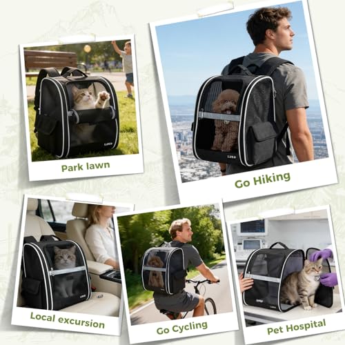 Lekereise Dog Carrier Backpack for Small Medium Dogs Cats up to 18 lbs, Breathable Pet Backpack Carrier with 3 Entrances, Collapsible Cat Backpack Carrier, Travel Hiking Puppy Backpack - color: Black, size: 12.99"L x 10.63"W x 15.75"H