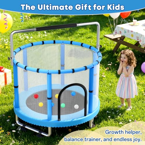 Toddler Trampoline for Kids, 440lbs Kids Trampoline with Net, Trampoline Indoor Outdoor playset with Adjustable Gymnastics Bar, Easy Assembly