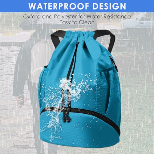 BROTOU Soccer Bags, Football Backpack, Volleyball Bag, Drawstring Backpack - color: Lake Blue
