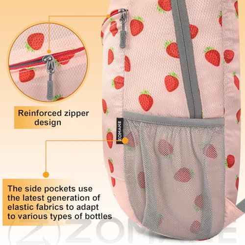 ZOMAKE Lightweight Packable Backpack 20L,Foldable Backpacks Small Daypack for Hiking Water Resistant Day Bag for Travel(Strawberry Print) - color: Strawberry Print