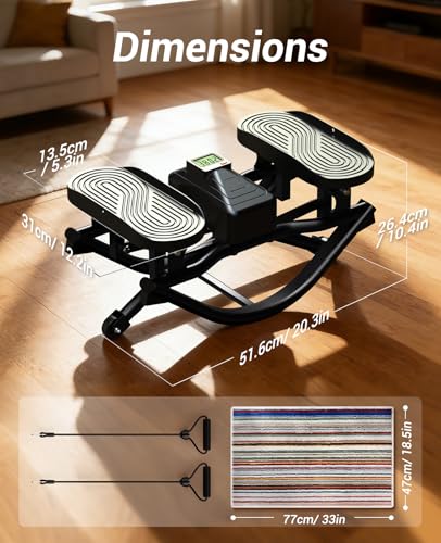 Rock Stepper Side to Side Exercise Machine, Rocking Stepper for Home Gym with LCD Display & Resistance Bands, Low-Impact Step Rocker Workout Equipment Supports 330 lbs - color: Black