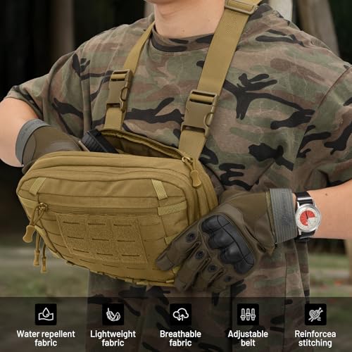 Tactical EDC Chest Bag Utility Molle Chest Rig Pouch with CCW Compartment Adjustable Strap Outdoor Chest Pack - color: Khaki