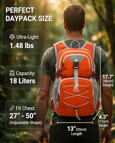 VPBAGE Hydration Backpack with 2L Bladder β Thermal Insulated Water Pack for Hiking, Skiing, Running β Lightweight Daypack for Men & Women, Soft-Lined Sunglasses Pocket & Large Waist Pockets - color: Orange
