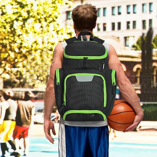 LARIPOP Basketball Backpack with Ball & Ventilated Shoe Compartment Insulated Pockets for Men Training - color: Green
