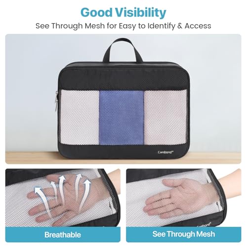 Cambond Double Sided Compression Packing Cubes - Expandable See Through Mesh Compression Cubes for Travel, Separate Clean and Dirty Clothes Efficient Packing Organizers for Road Trip, Cruise