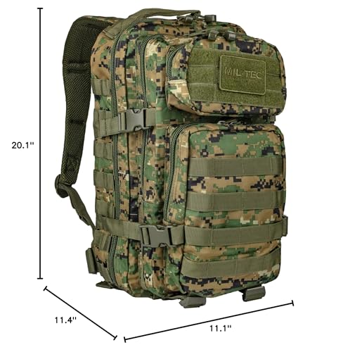 Mil-Tec Unisex Assault Pack - Rugged Durable Lightweight Ergonomic Versatile Tactical Outdoor Camping Hiking Backpack with Adjustable Padded Shoulder Straps & MOLLE Loops, Digital Woodland Camo, 36L - color: Digital Woodland Camo, style: 36l