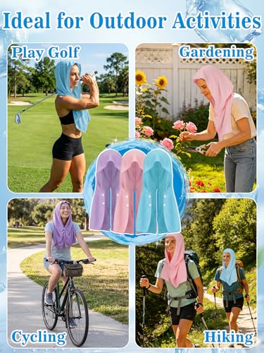 Acostop 3 Pcs Long Lasting Cooling Hoodie Towels for Neck and Face- Absorbent & Quick Drying Cooling Towel Wraps for Women, Sun Protection in Summer Extreme Heat Hot Weather (Blue, Purple, Pink) - color: Blue, Purple, Pink