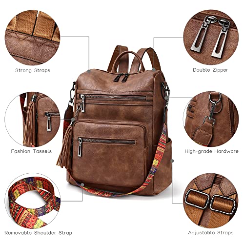 Shrrie Backpack Purse for Women Leather Backpack Fashion Designer Travel Backpack Convertible Shoulder Bag - color: 1-1-two-toned Brown
