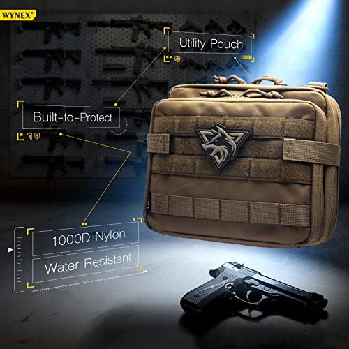 WYNEX Tactical Large Admin Pouch of Double Layer Design, Molle EDC EMT Utility Pouch with Map Sleeve Modular Tool Pouch Large Capacity Flag Patch Included - color: Khaki