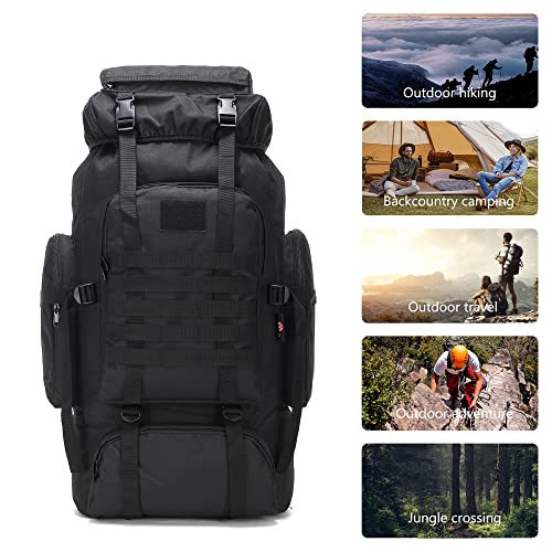 King'sGuard 70L Camping Hiking Backpack for Men Women Large Military Tactical Backpack Molle Rucksack Backpack for Outdoor - color: Black