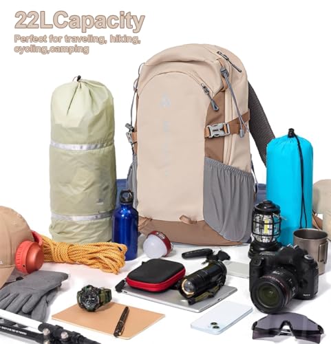 AUGUR hiking backpack small outdoor backpack women men lightweight back pack for hiking camping rucking daypack(Khaki)