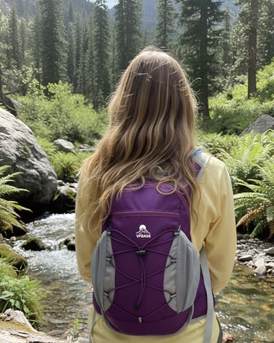 Hydration Backpack with 2L Water Bladder - Lightweight 15L Daypack with Phone-Sized Hip Belt Pockets, Anti-Chafe Cotton Edging & No-Bounce Straps - Small Water Backpack for Hiking, Running, Skiing - color: Purple