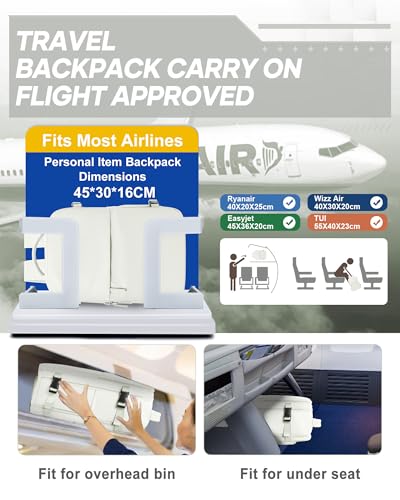 suwasp Vacuum Compression Backpack, 45L Expandable Travel Backpack with Electric Vacpack Pump, Travel Vacuum Bags with Shoe Compartment/17inch Laptop Compartment/USB Port, White - color: White, size: Medium